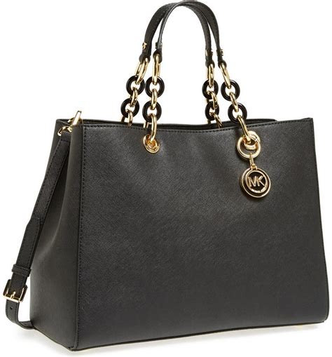 michael kors cynthia saffiano leather satchel in black